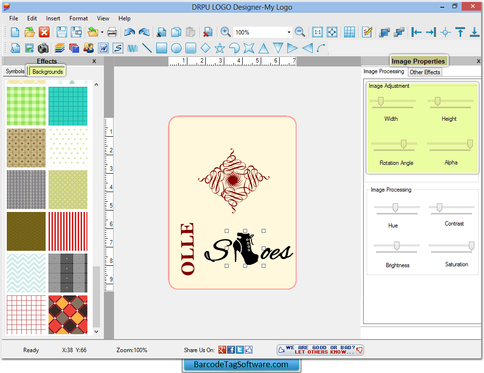 Screenshot of Logo Designer software - BarcodeTagSoftware